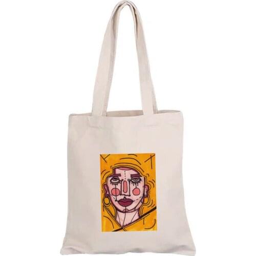 Cartoon Painting Canvas Bags Harajuku Shoulder Shopping Bags for Ladies Large Capacity Eco Shopper Bag Casual Cute Handbag Women