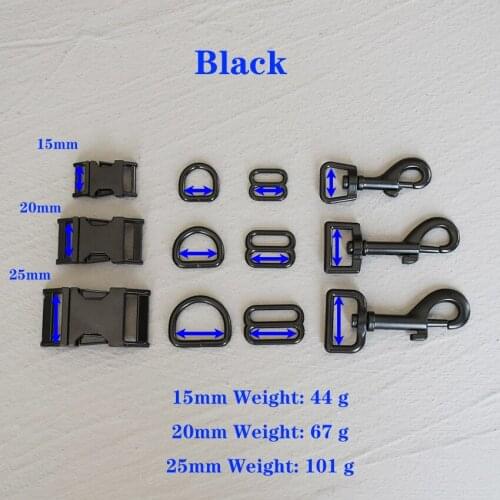 1 Set 15/20/25mm Metal Straps Slider D Ring Release Belt Black For Pet Dog Collar Paracord Sewing Accessory Strong Hardware