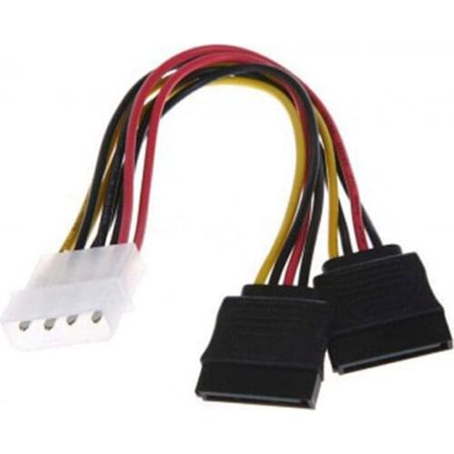 100pcs/lot PC host wire Sata power cord line Type D electrical source 4pin to 2 SATA (straight) power supply wire 15cm