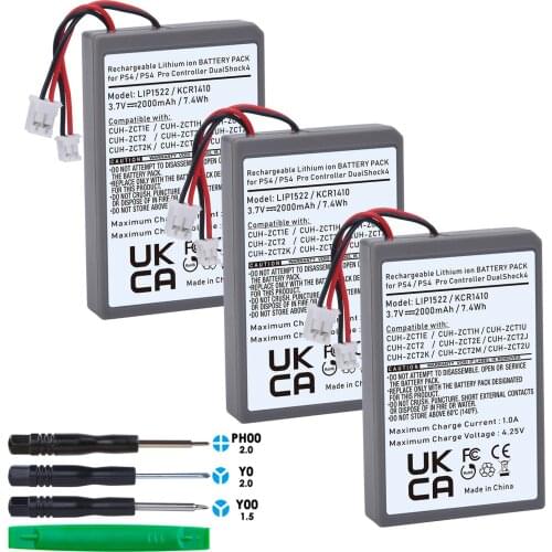 3pcs 2000mAh Lithium ion Battery Pack for Sony PS4 /PS4 Pro Gamepad Controller LIP1522 CUH-ZCT1E KCR1410 CUH-ZCT2