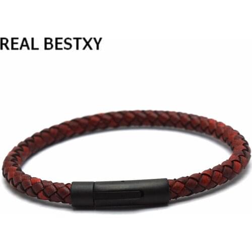 5pcs/lot Lucky Vintage Mens Leather Bracelet Braided Pulseira Masculina genuine leather bracelets bangle with steel buckle
