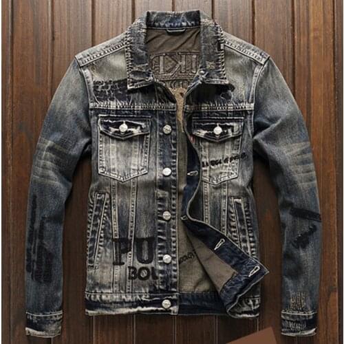 American and American casual grey denim jacket for men with embroidered slim popular logo casual jacket for spring and fall