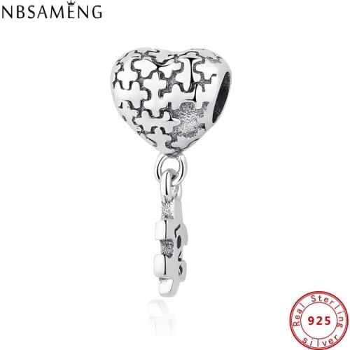 Authentic 100% 925 Sterling Silver Bead Charm Love Puzzle Pendant Charms Heart Fit Bracelets Necklaces Women DIY Jewelry Making