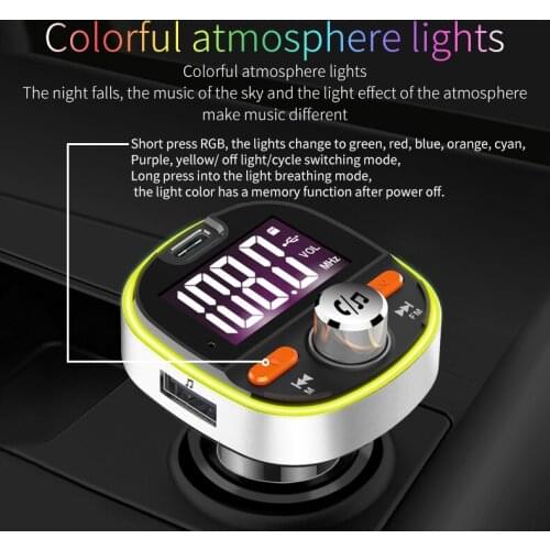 2021 FM Transmitter Wireless Bluetooth-compatible 5.0 Handsfree Car MP3 Player Car Kit FM Modulator Dual USB Charger RGB light