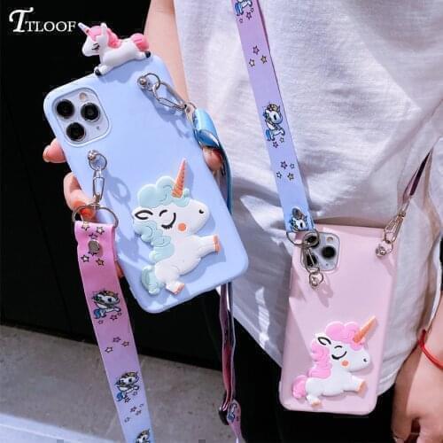 For Huawei P40 Lite E case Lanyard Silicone case For Huawei P40 Lite E P30 Pro P 40 Pro Plus cute unicorn Soft Back Cover Fundas