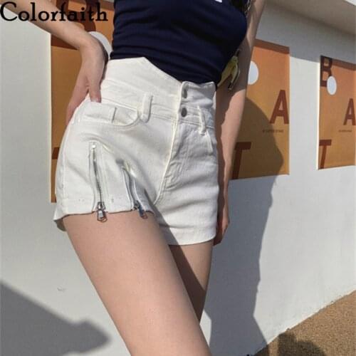 Colorfaith New 2021 Summer Women Shorts Wide Leg High Waist Denim Package Hip Irregular Jeans Zipper Fashionable Trousers P4302