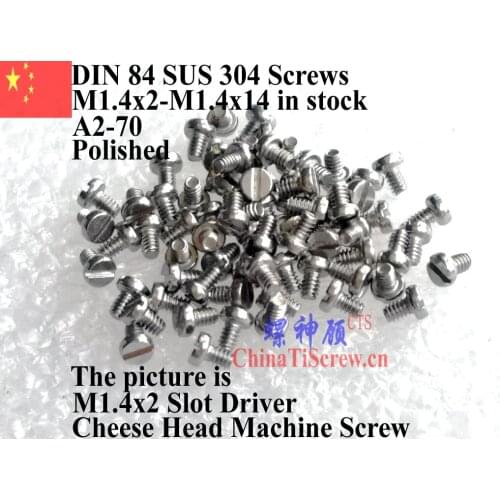Stainless steel screw M1.4X10 DIN 84 Slot Driver A2-70 ROHS Polished 100 pcs