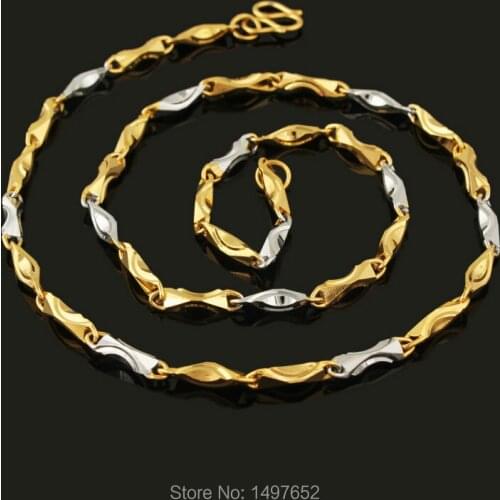 Two Tone Choker Necklaces18K Gold Color 55CM Cool Men Necklace Jewelry Free Shipping