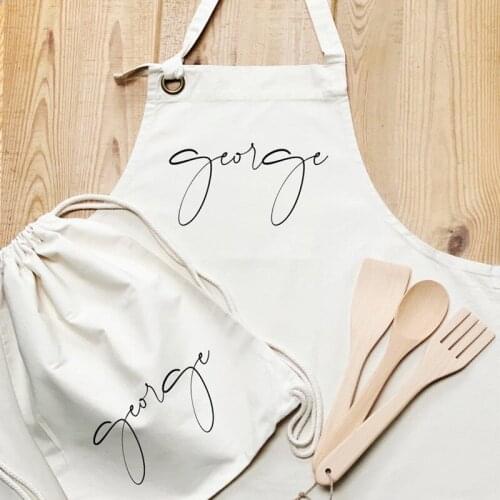 Customize Mens Aprons Printed With Name And Date Text Set,Provide Apron Creative Gifts,Personalized Retro Womens Aprons Set