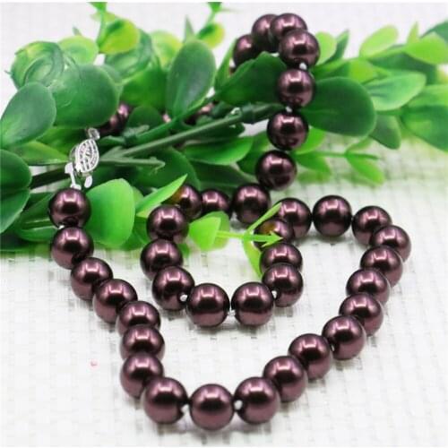 10mm Round Brown Pearl Shell Necklace Women Girls Hand Made Jewelry Making Design Fashion Accessory Gifts For Mother