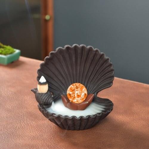 7-Color Change Incense Burner Handmade Ceramic Shell Shape Backflow Incense Burner Creative Smoke Waterfall Incense Holder Cense