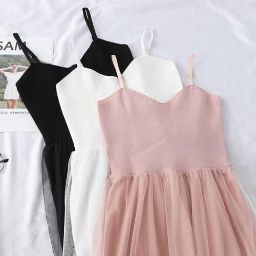 Summer Female A-Line Dress Casual High Waist Solid Sleeveless Ladies Dress Mid-Calf Lace Patchwork Women Pleated Lace Dress