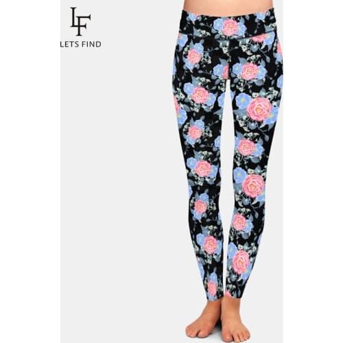 LETSFIND 2020 New 220gsm Double Side Brushed Soft Milk Silk Print Roses Women Pants High Waist Fitness Women Leggings Plus Size