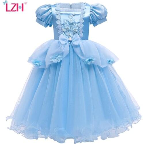 LZH 2021 Flowers Children Dress Bowknot Princess Dress For Girls Formal Costume 3-10 Years Kids Party Clothing Baby Girls Dress