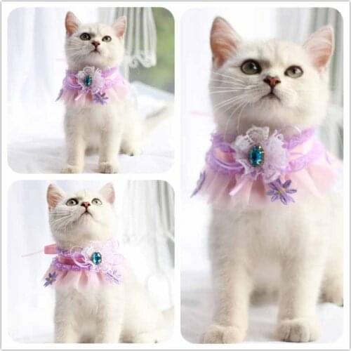 Cat princess lovely lace Tie Dog scarf cat collar pet strawberry collar teddy pure cotton bow scarf scarf neck decoration X02