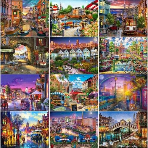 MomoArt 5D DIY Diamond Embroidery City Handmade Gift Diamond Painting Landscape Diamond Mosaic Full Layout Wall Art Decorations