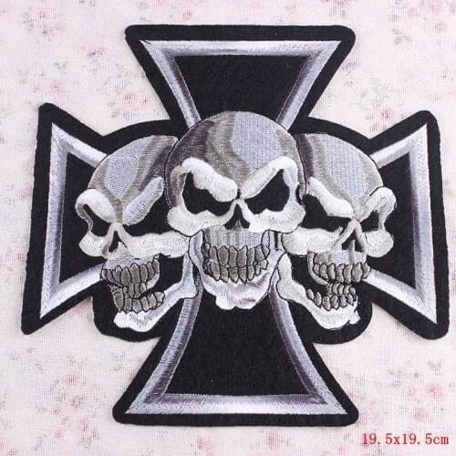 Prajna Big Cross Skull Back Patches Embroidered Motorcycle MC Biker Patches Iron On Motor Racing Rider Parches For Vest Jackets