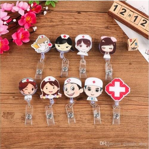 Cartoon Mini Retractable Badge Reel Student Nurse Exihibiton Pull Key ID Name Card lanyards Badge Holder Clip 21styles