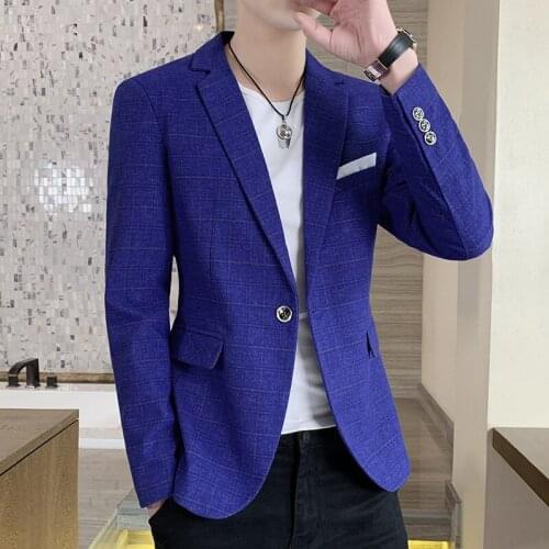 2021 Mens Slim-Fit Plaid blazer Youth Handsome Casual blazer