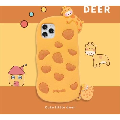 Cute Little Deer Soft Silicone Phone Case for iPhone 12 Pro Max 6 7 8 Plus X XR XS MAX Cartoon Deer Pendant Lanyard Phone Cover