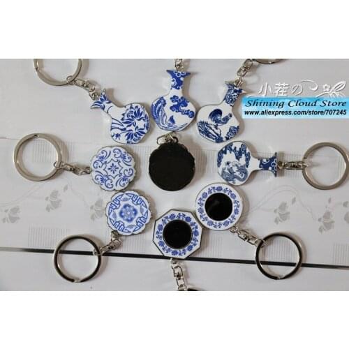 Free ship!1lot=20 pc!Flowers blue and white porcelain Keychain / retro Chinese antiquity special gifts/Binding Combs & Spines