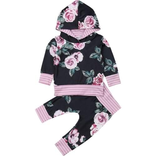 2018 Brand New 0-3Y Toddler Baby Girls Boys Autumn Clothes Sets Flowers Print Long Sleeve Pullover Sweatshirt Hoodie Tops+Pants