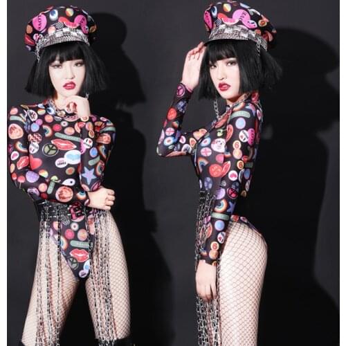 New Spandex Jumpsuit Nightclub Women Sexy Bodysuit For Bar DJ Costume Evening Party Singer Leading Dancer Stage Costume BL1911