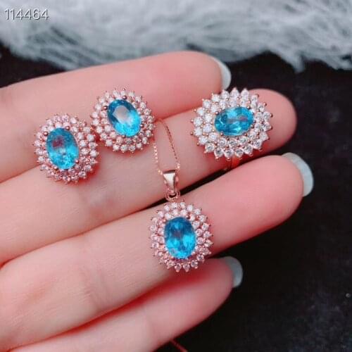Engagement Best Gift Topaz Set Natural And Real Topaz Jewelry set 925 sterling silver 1pc Ring,1pc Pendant,2pcs Earring