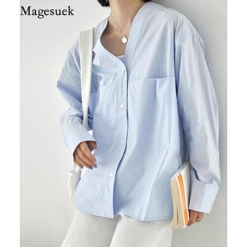 Autumn Cotton Women Shirts Long Sleeve Loose White Women Blouses Tops Fashion V Neck Casual Shirt Female Clothing Blusas 17173