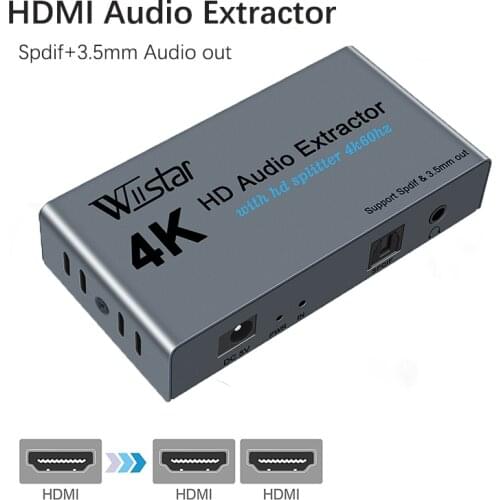 New Arrival Wiistar hdmi to hdmi R/L Spdif Audio 2.1/5.1CH HDMI Audio Extractor HDMI Splitter 1x2 with 3.5mm Audio for HDTV
