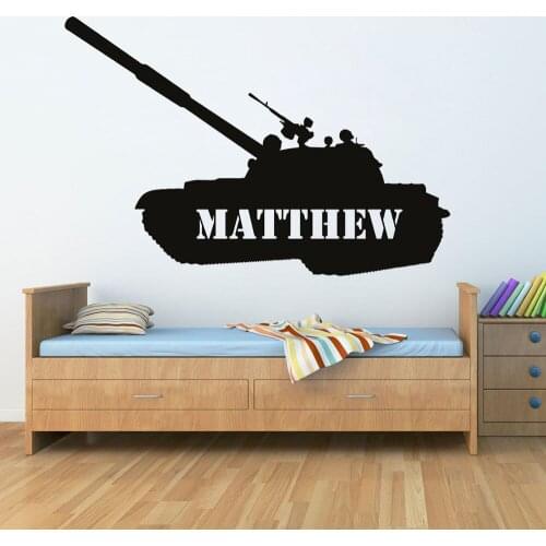 Personalized Tank Wall Decal for Boys Custom Panzer Military Vinyl Wall Sticker Children Bedroom Decor Removable Poster G785
