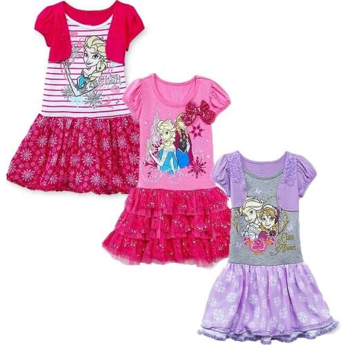 Girls Princess Dress Kids Teen Cartoon Frozen Anna Elsa Olaf Print Children Vestidos Girls Tutu Dresses Summer Cotton Christmas