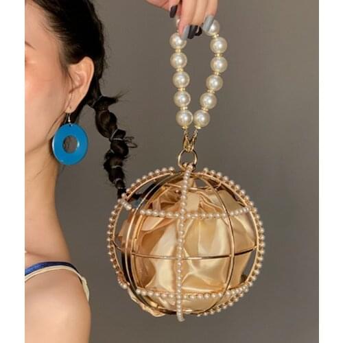 Luxury Wedding Clutch Bag Ball Handmade Pearl Hollow Out Metal Cage Handbag Party Purse High Quality Evening Bag