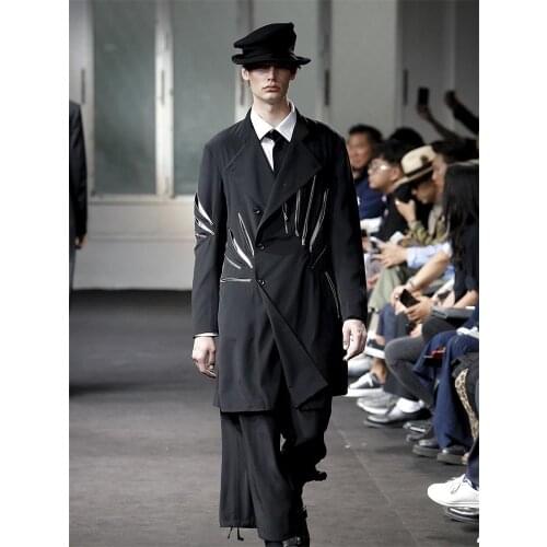 S-6XL! Big yards 2019 Original design runway style trench coat fashion handmade custom zipper patchwork irregular coat