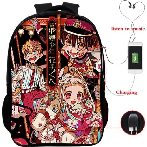 Anime Toilet-bound Jibaku Shounen Hanako Kun Backpack Teens 3D Printing USB Schoolbag For Boys Girls Laptop Mochila