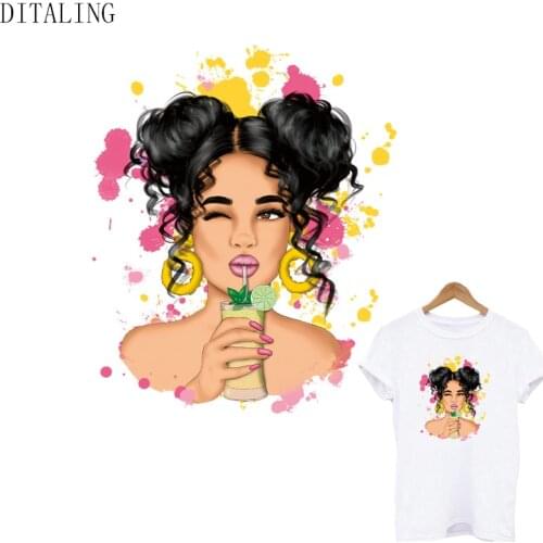 Summer Girl Thermal Sticker On Clothing Iron On Transfers Patch Fashion Women DIY T-Shirt Sticker Heat Transfer Patches Applique