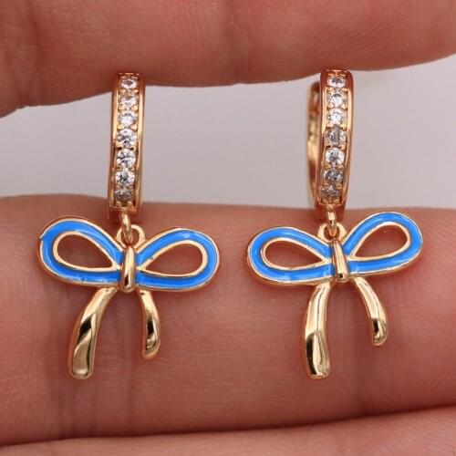 Dangle Blue Drop Earrings White Cubic Zirconia Gold Copper Earring For Women Fashion Jewelry Accessories Wedding Anniversary Gif