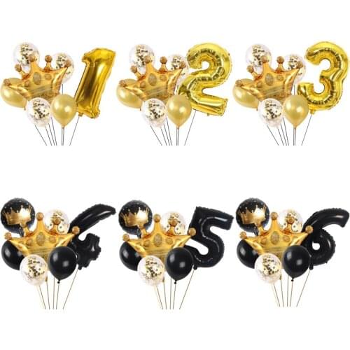 7pcs/set big gold crown foil balloon 32inch digital confetti latex globos chirdren birthday party decorations kid Gift balloons