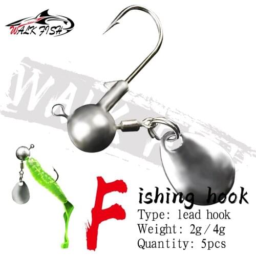 WALK FISH 5PCS Fishing Hooks Round Shape Ball Jig Head Hook 2g 4g High Carbon Steel Jighead Weight with Rotation Ring Spoons