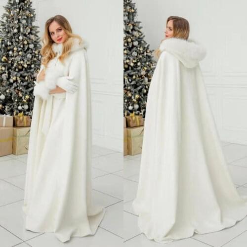 White Hooded Bridal Warm Long Wedding Cloaks Faux Fur Coat Capes Wicca Robe Jackets Christmas Hallowmas Accessories Bolero Belt