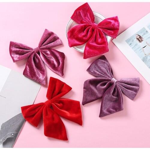 15pcs Girls Velvet Bows Hair Clips 6 Inches Kids Fleece Hair Barrettes Top Knot Hairgrips For Women Hair Accessories