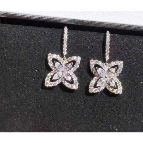 Cute Silver Color Clover Flower Stud Earrings with Bling Zircon Stone for Women Fashion Jewelry Korean Earrings