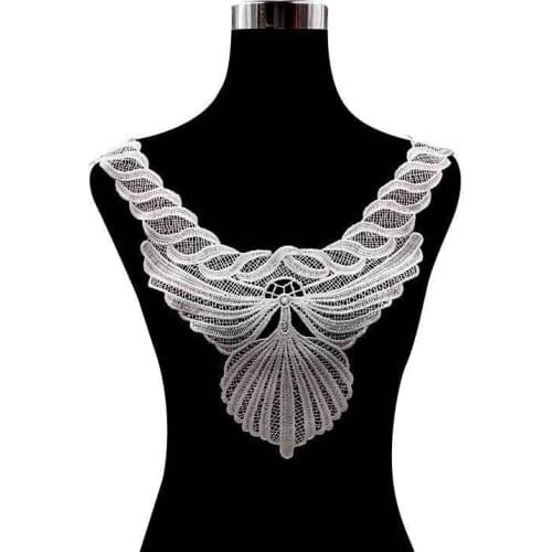 1PCS White Black Dress Guipure Lace Fabric Collar Neckline 3D Embroidered Corsage Lace Applique Trim Patches DIY Sewing Supplies