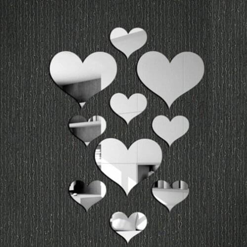 10 PCS Heart Shaped DIY Patterns TV Background Decor Mirror Wall Stickers Acrylic 3D Home Decal Living Room Murals SDF-SHIP