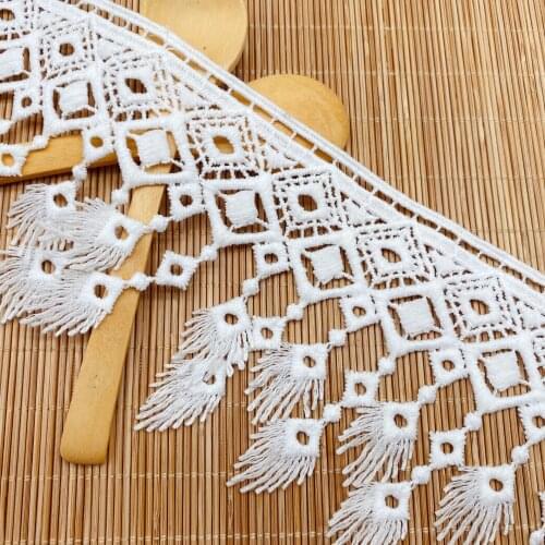10Yards New Fashion Guipure Hollow Applique White Tassel Lace Trim Sewing DIY Crochet Embroidered Craft Net Trim Ribbon
