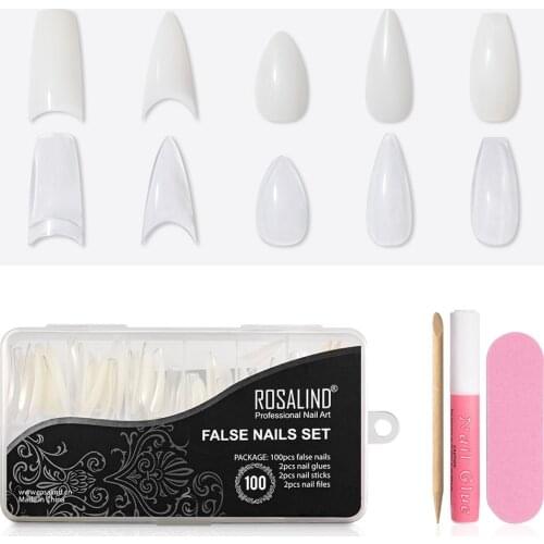 100Pcs Wearable Nail Patch Set Oval Full Sticker Half-stick Nail Clip Removable DIY Pointed Fake Nail Tools