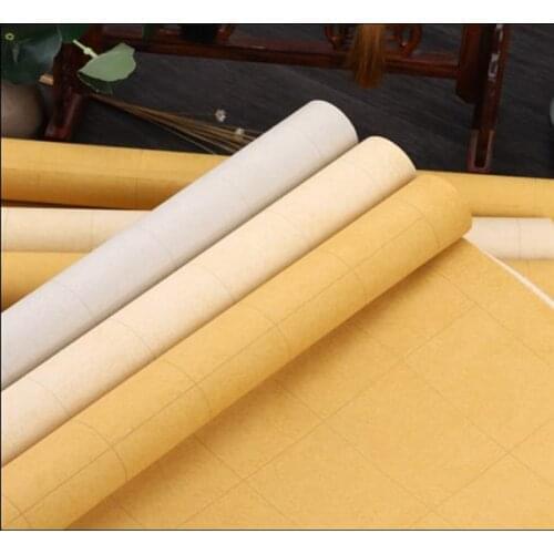 5pc Archaize batik Rectangular grid paper Half-Raw Half-Ripe Calligraphy Exhibition paper 34x138cm