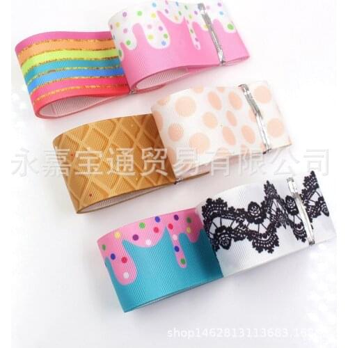 5 Yards/lot Cartoon Star Cupcake Ribbon Strawberry Printed Grosgrain Ribbon 38mm Stripes Star DIY Hair Bowknots Gift Handmade