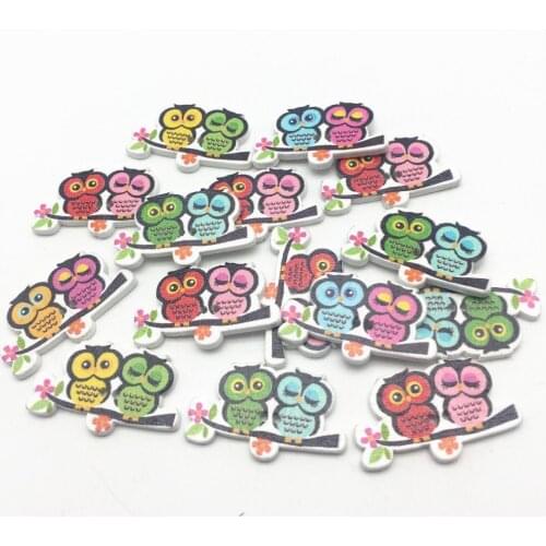50pcs Mixed 21x35mm Wooden DIY Couple Owls Buttons Scrapbooking Sewing Accessories Cardmaking Embellishments