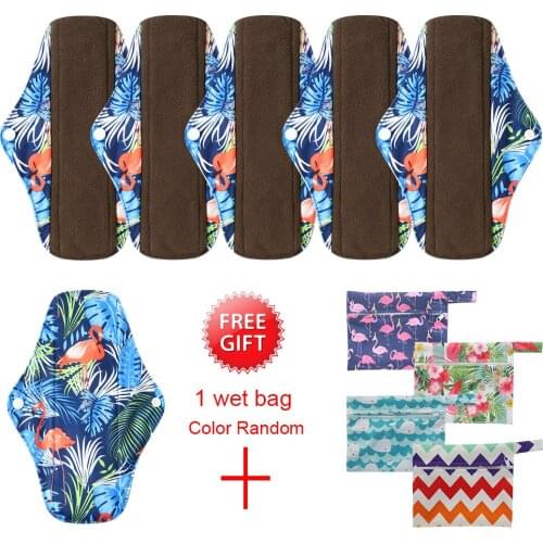 6pcs 100% Cotton Reusable Cloth Pads Waterproof Lady Daily Use Cloth Panty Liners Women Feminine Hyqiene Size SML with a Wet Bag